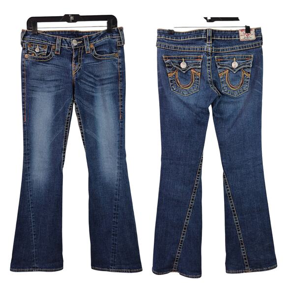 True Religion USA Rainbow Heavy Stitch Joey Boot Flare Vintage Denim Jeans 29 - Picture 1 of 6